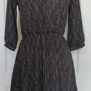 Lush Black and White Patterned 3/4-Length Sleeve Dress
